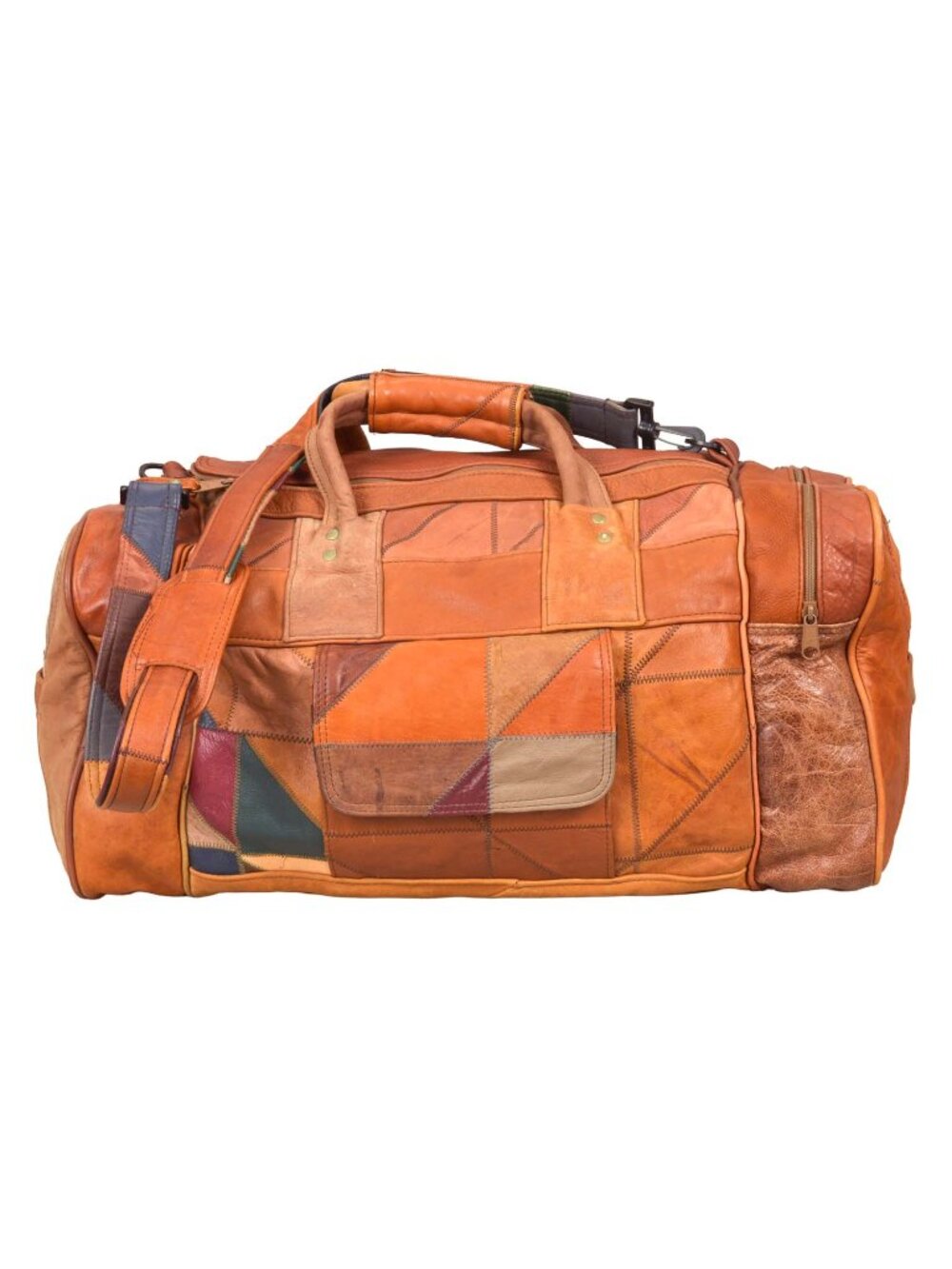 Vintage Retro Mexican Leather Patchwork Duffel Shoulder Bag Large Nice!